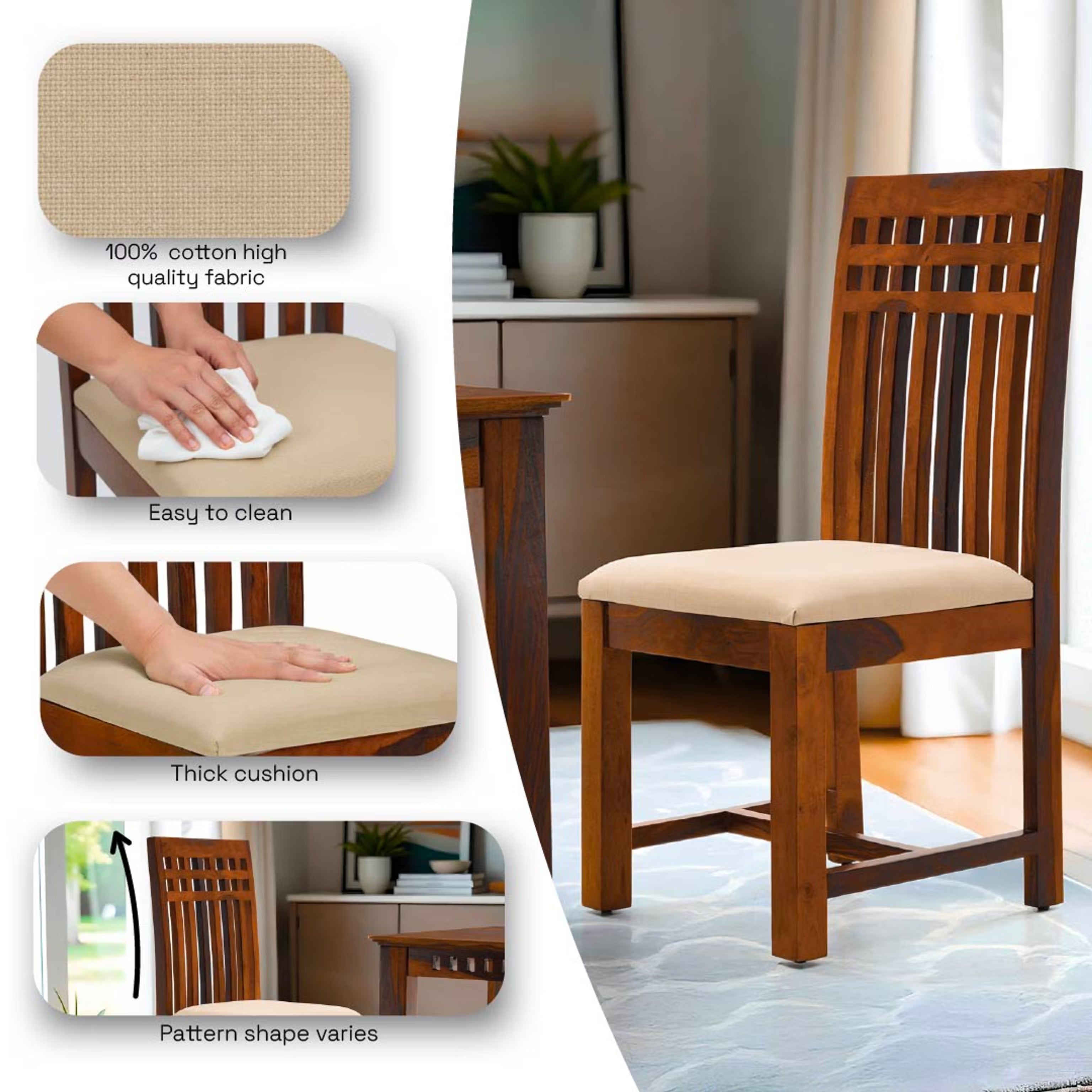 THE WOODEN CITY Solid Sheesham Wood Dining Table Dining Table Set with 6 Chairs Dinner Table Set for Dinning Room Home, Hotel and Office