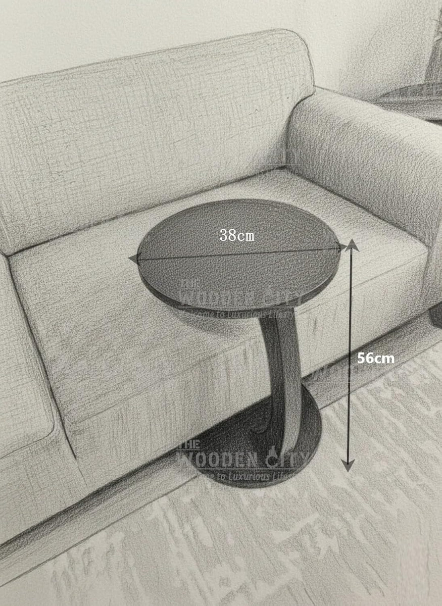 THE WOODEN CITY Wooden Round Bedside Table | Wooden Wheeled Sofa Side