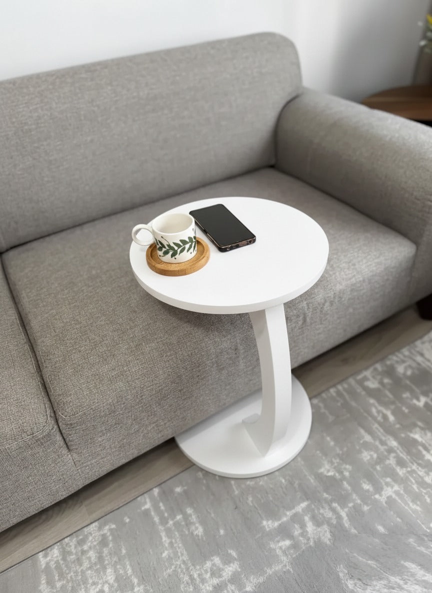 THE WOODEN CITY Wooden Round Bedside Table | Wooden Wheeled Sofa Side Table, C-Ended Coffee Table | Solid Wood Sheesham End Table (BLACK)