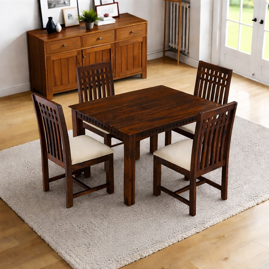 THE WOODEN CITY Solid Sheesham Wood Dining Table Dining Table Set with 4 Chairs Dinner Table Set for Dinning Room Home, Hotel and Office