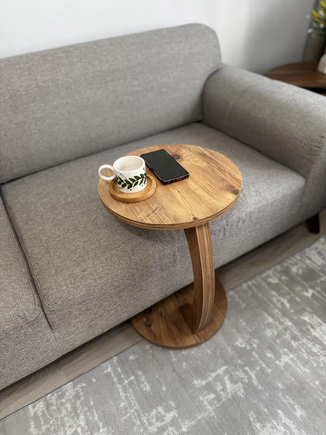 THE WOODEN CITY Wooden Round Bedside Table | Wooden Wheeled Sofa Side Table, C-Ended Coffee Table | Solid Wood Sheesham End Table (BLACK)