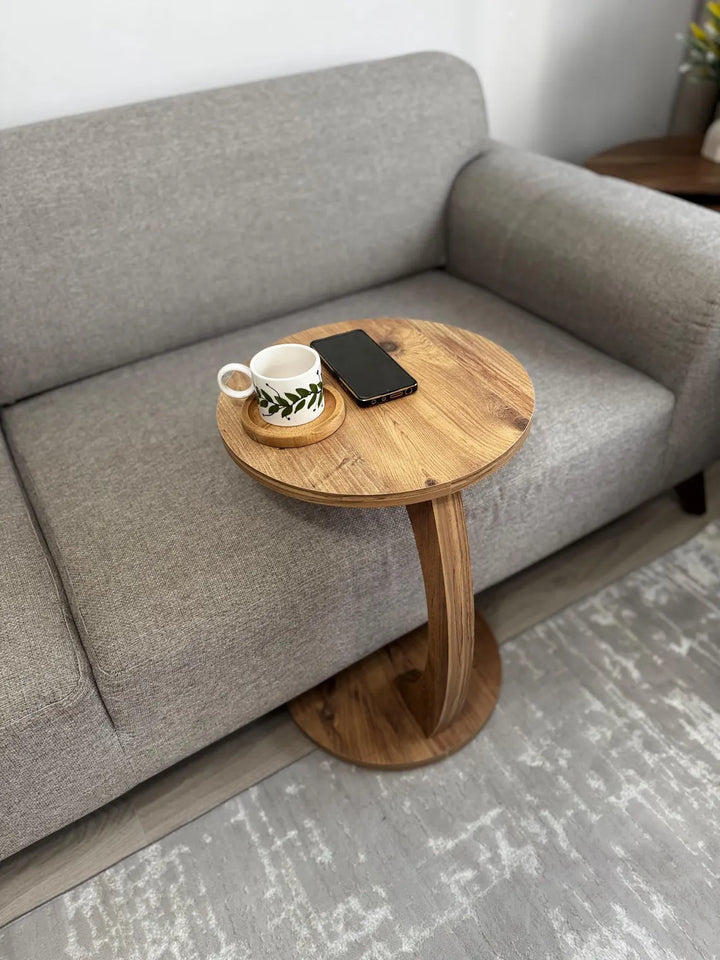 THE WOODEN CITY Wooden Round Bedside Table | Wooden Wheeled Sofa Side Table, C-Ended Coffee Table | Solid Wood Sheesham End Table (BLACK)