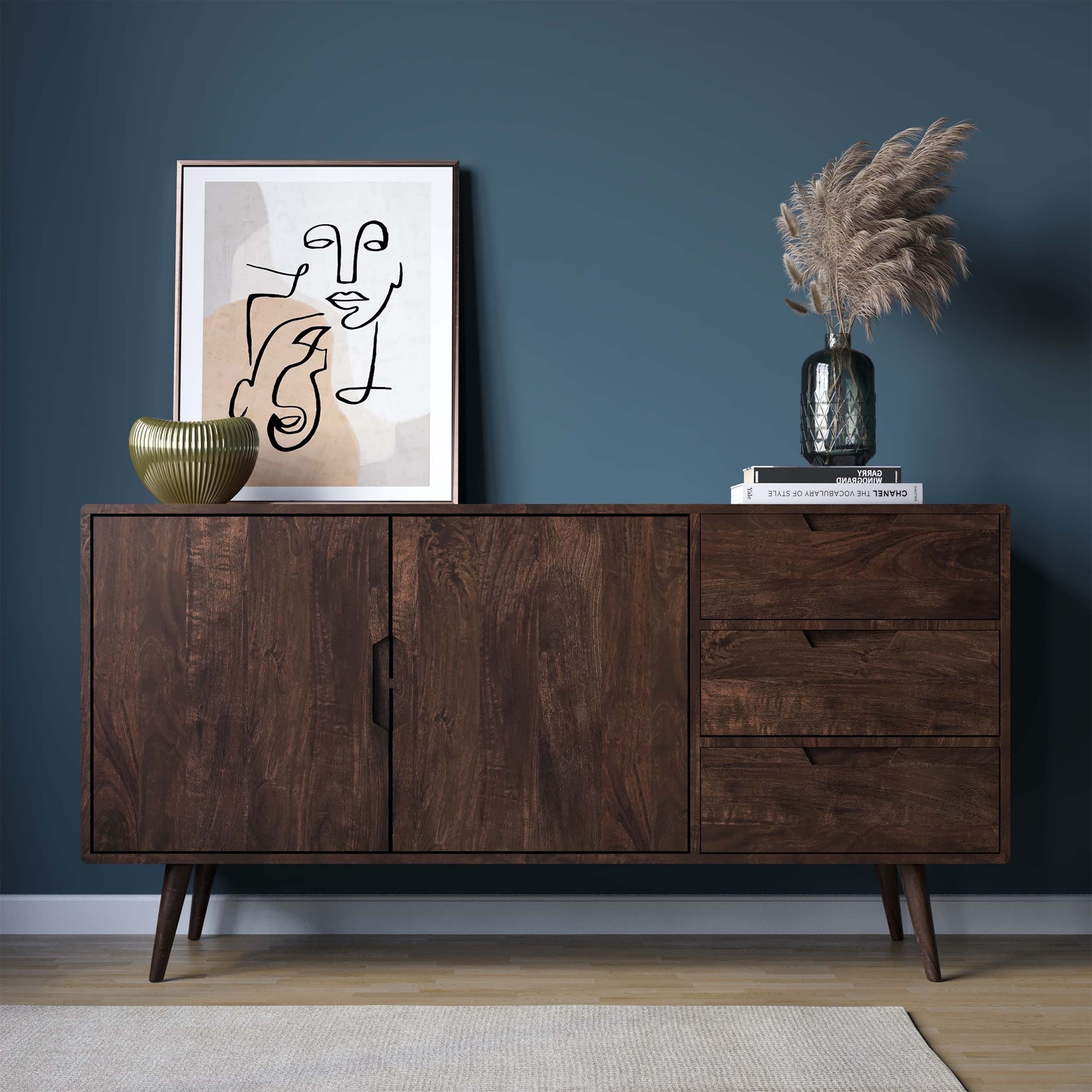THE WOODEN CITY Solid Wood Side Board & Drawer | Wooden Cabinet with Storage for Kitchen and Home Living Room Furniture