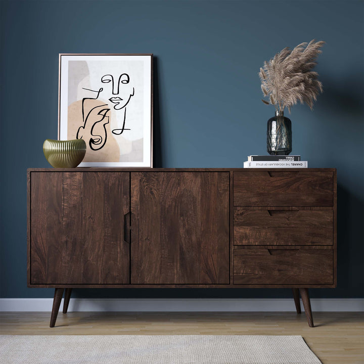 THE WOODEN CITY Solid Wood Side Board & Drawer | Wooden Cabinet with Storage for Kitchen and Home Living Room Furniture