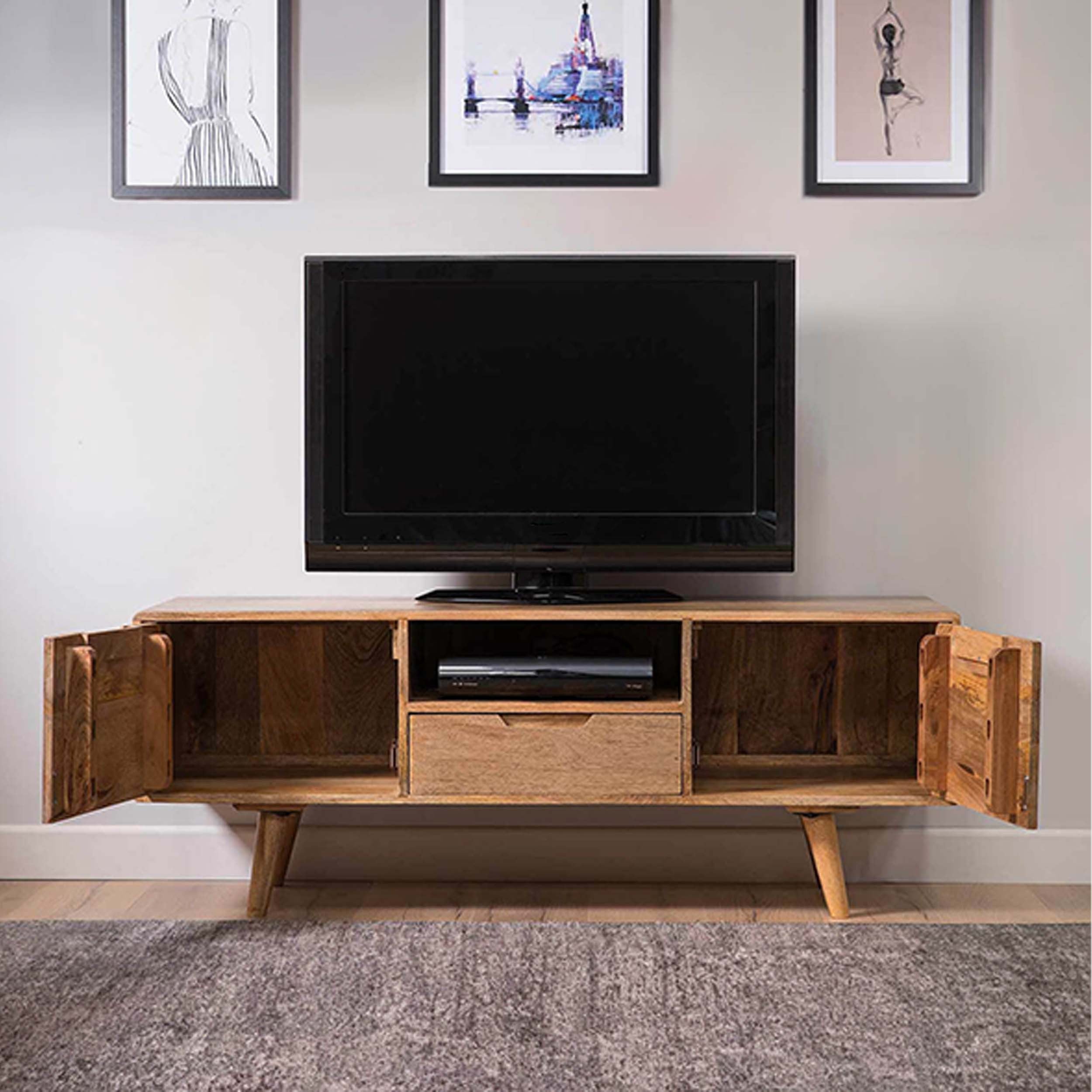 THE WOODEN CITY Honey Mango Large TV Unit