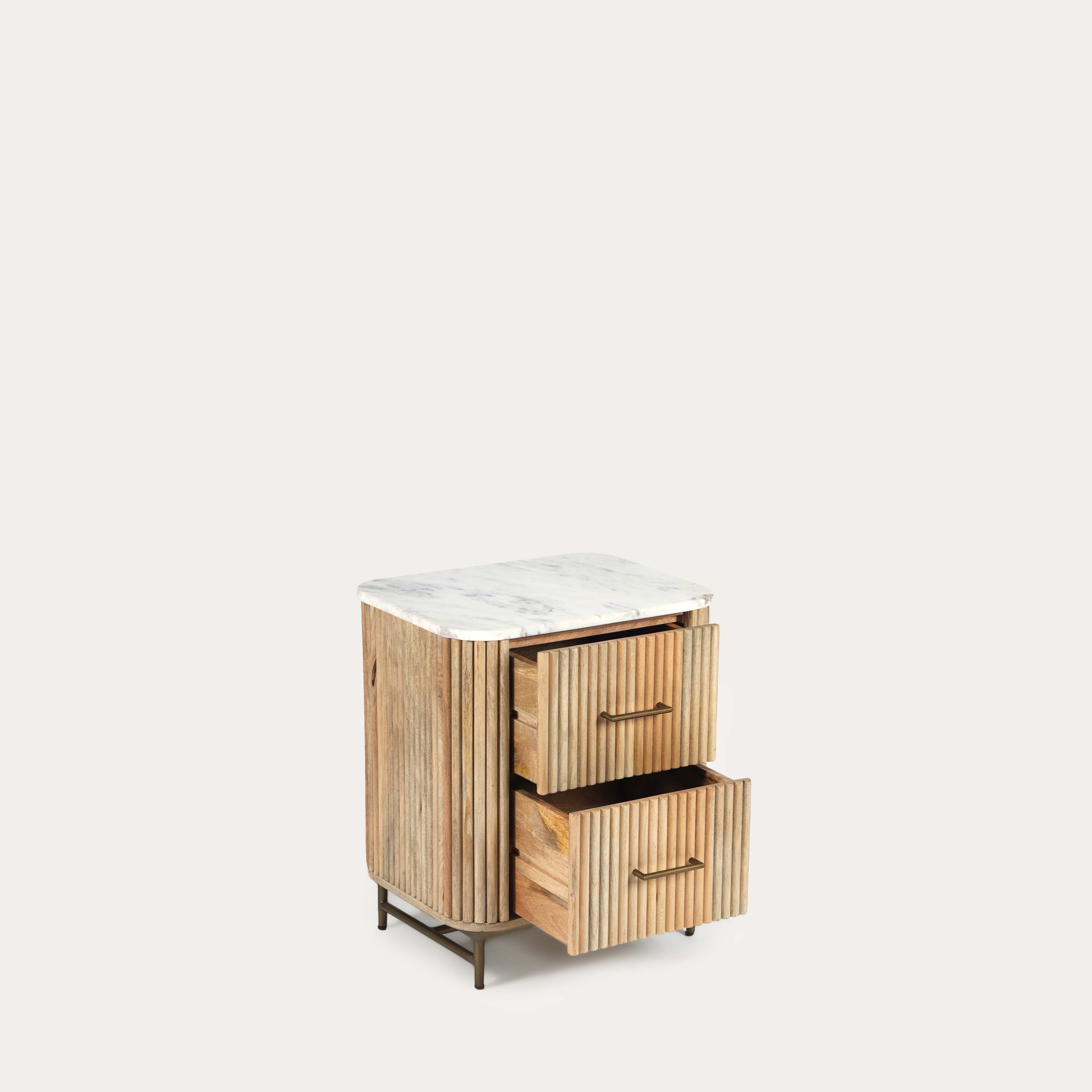 THE WOODEN CITY Florence Light Mango & Marble Bedside Table