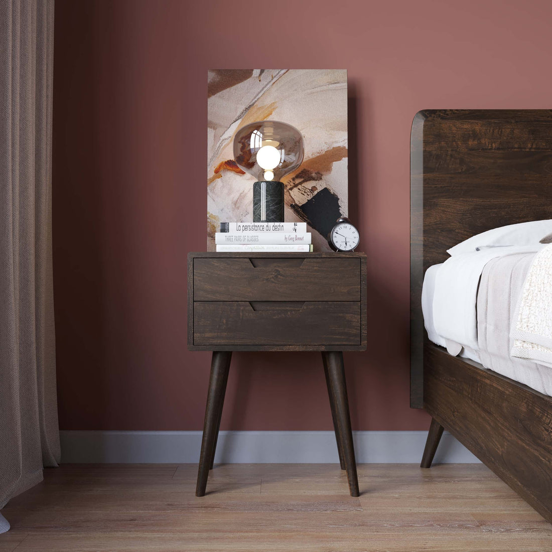 THE WOODEN CITY Oslo Walnut Mango Side Table/Bedside Table