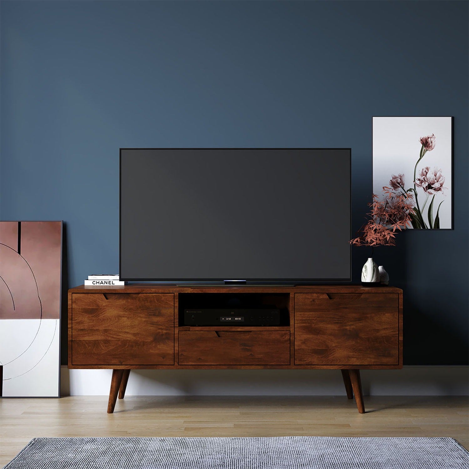 THE WOODEN CITY Honey Mango Large TV Unit