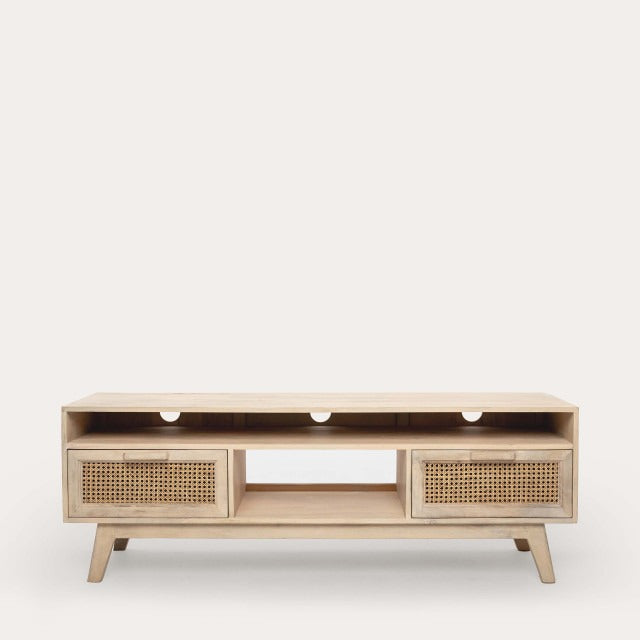 THE WOODEN CITY Rattan Cane & Mango Large TV Unit