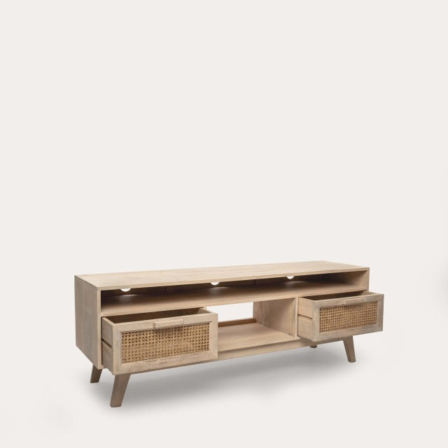 THE WOODEN CITY Rattan Cane & Mango Large TV Unit