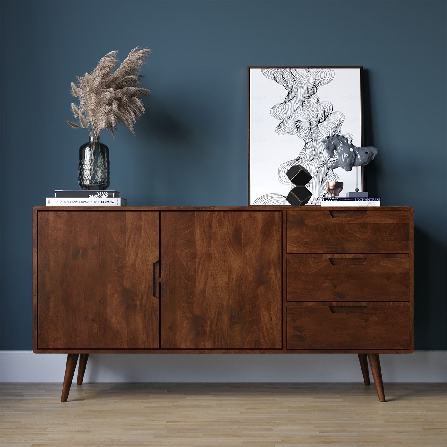THE WOODEN CITY Solid Wood Side Board & Drawer | Wooden Cabinet with Storage for Kitchen and Home Living Room Furniture