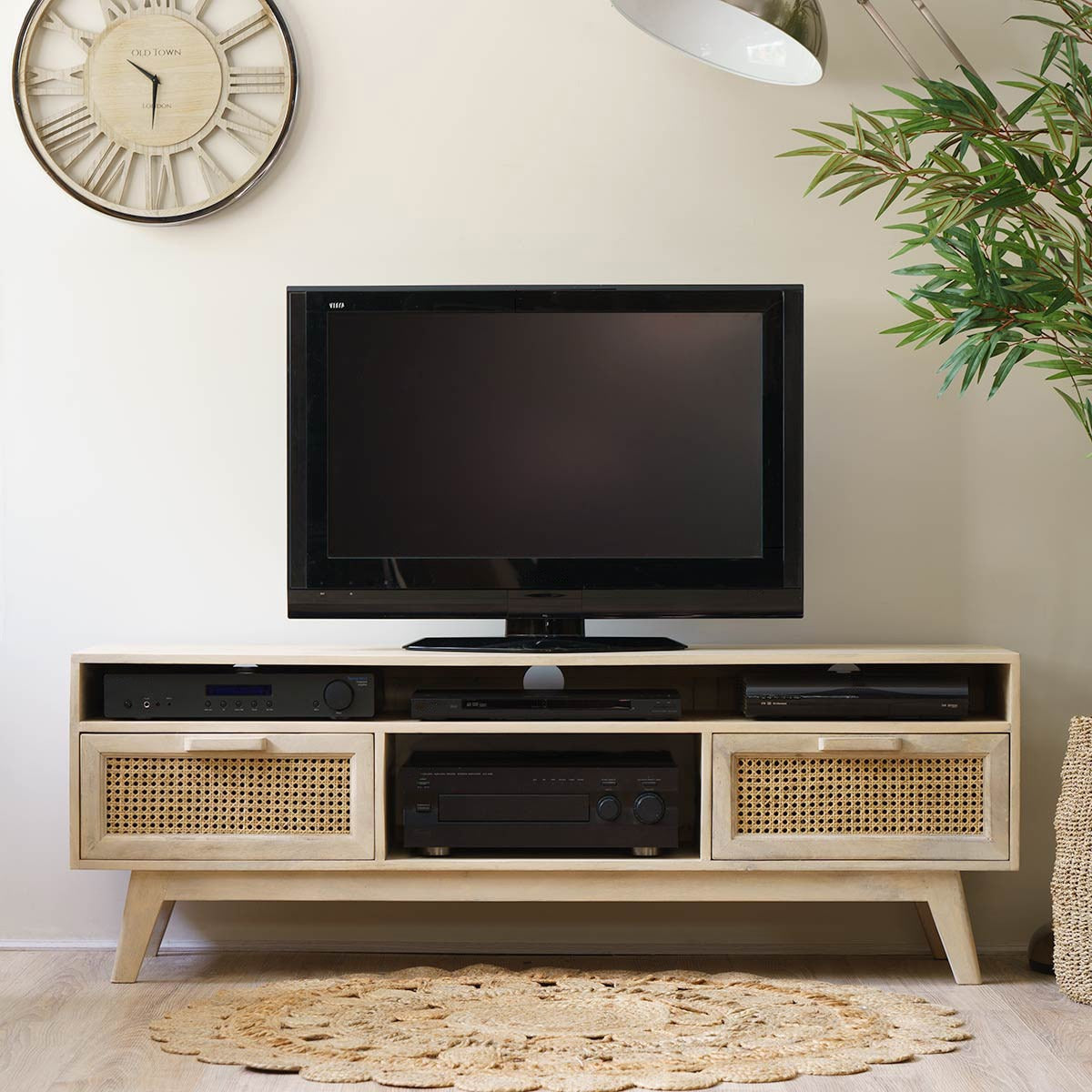THE WOODEN CITY Rattan Cane & Mango Large TV Unit