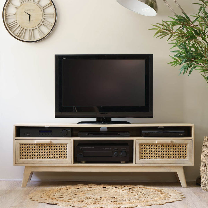 THE WOODEN CITY Rattan Cane & Mango Large TV Unit