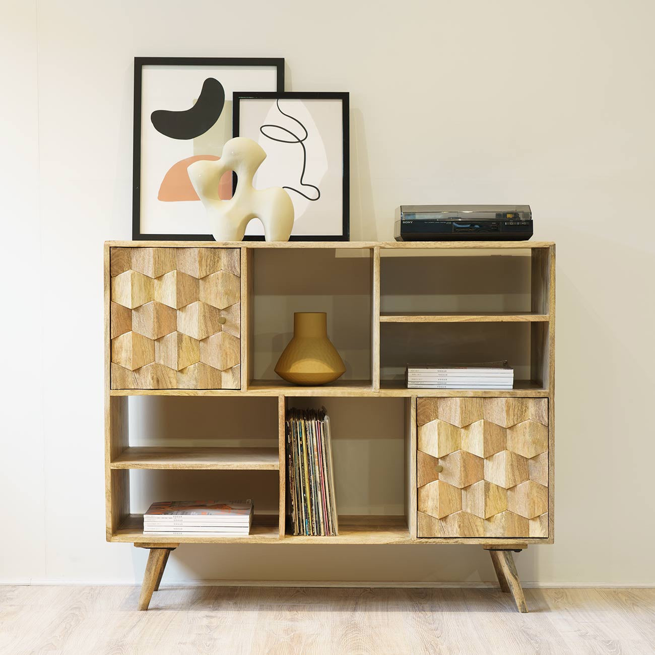 THE WOODEN CITY Solid Mango Wood Multipurpose Side Board