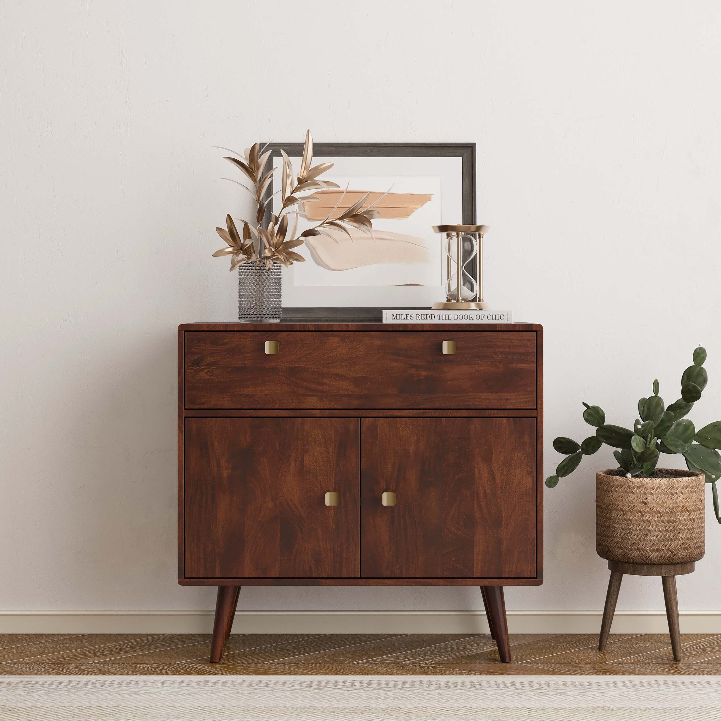 THE WOODEN CITY Solid Wood Side Board & Drawer | Wooden Cabinet with Storage for Kitchen and Home Living Room Furniture