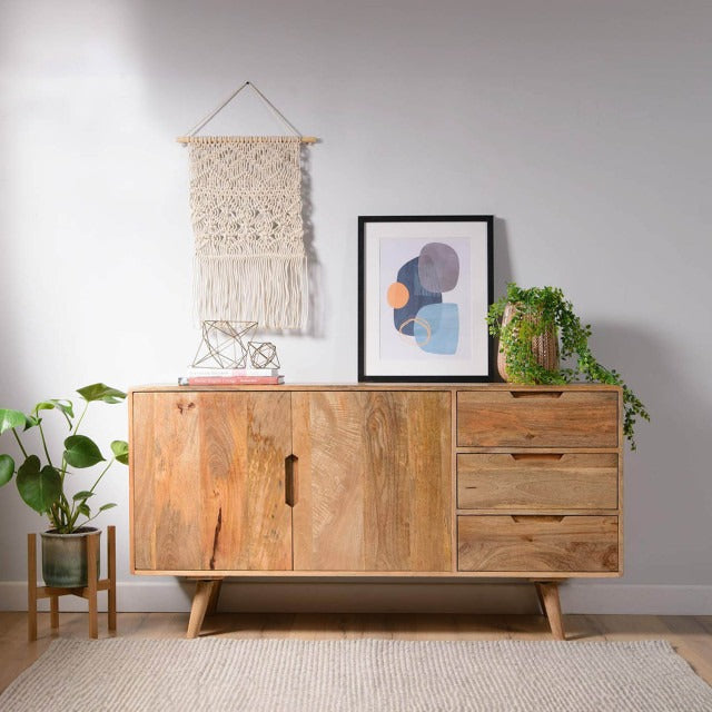 THE WOODEN CITY Solid Wood Side Board & Drawer | Wooden Cabinet with Storage for Kitchen and Home Living Room Furniture