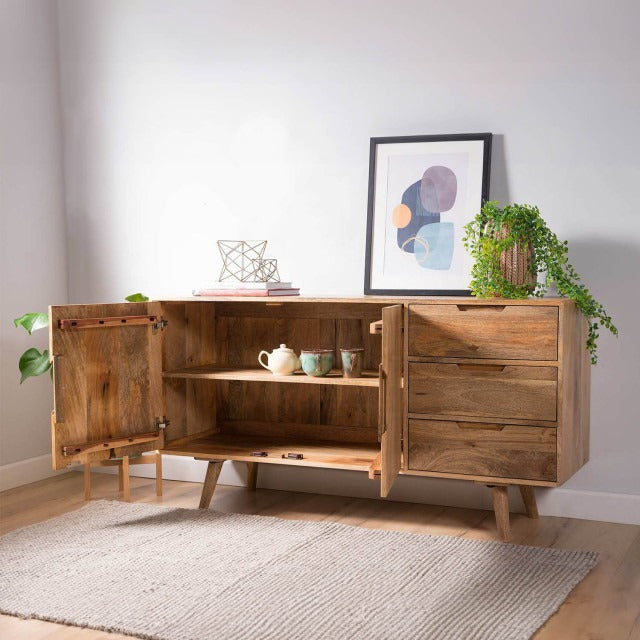 THE WOODEN CITY Solid Wood Side Board & Drawer | Wooden Cabinet with Storage for Kitchen and Home Living Room Furniture