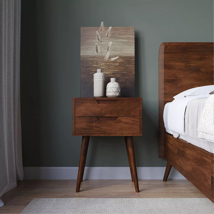 THE WOODEN CITY Oslo Walnut Mango Side Table/Bedside Table