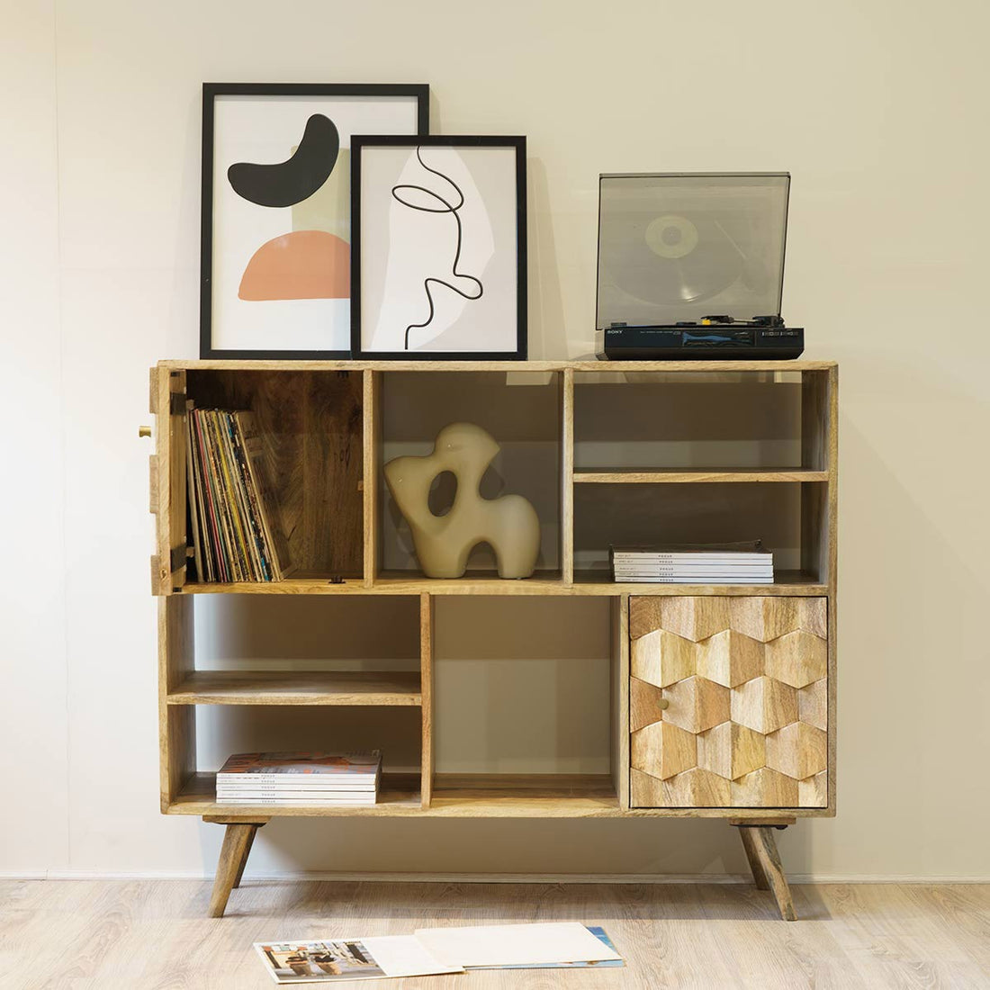 THE WOODEN CITY Solid Mango Wood Multipurpose Side Board
