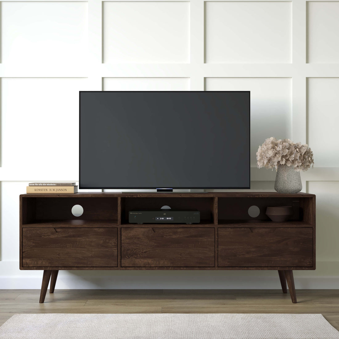 THE WOODEN CITY Solid Wood TV Unit, Free Standing, TV Cabinet with Storage