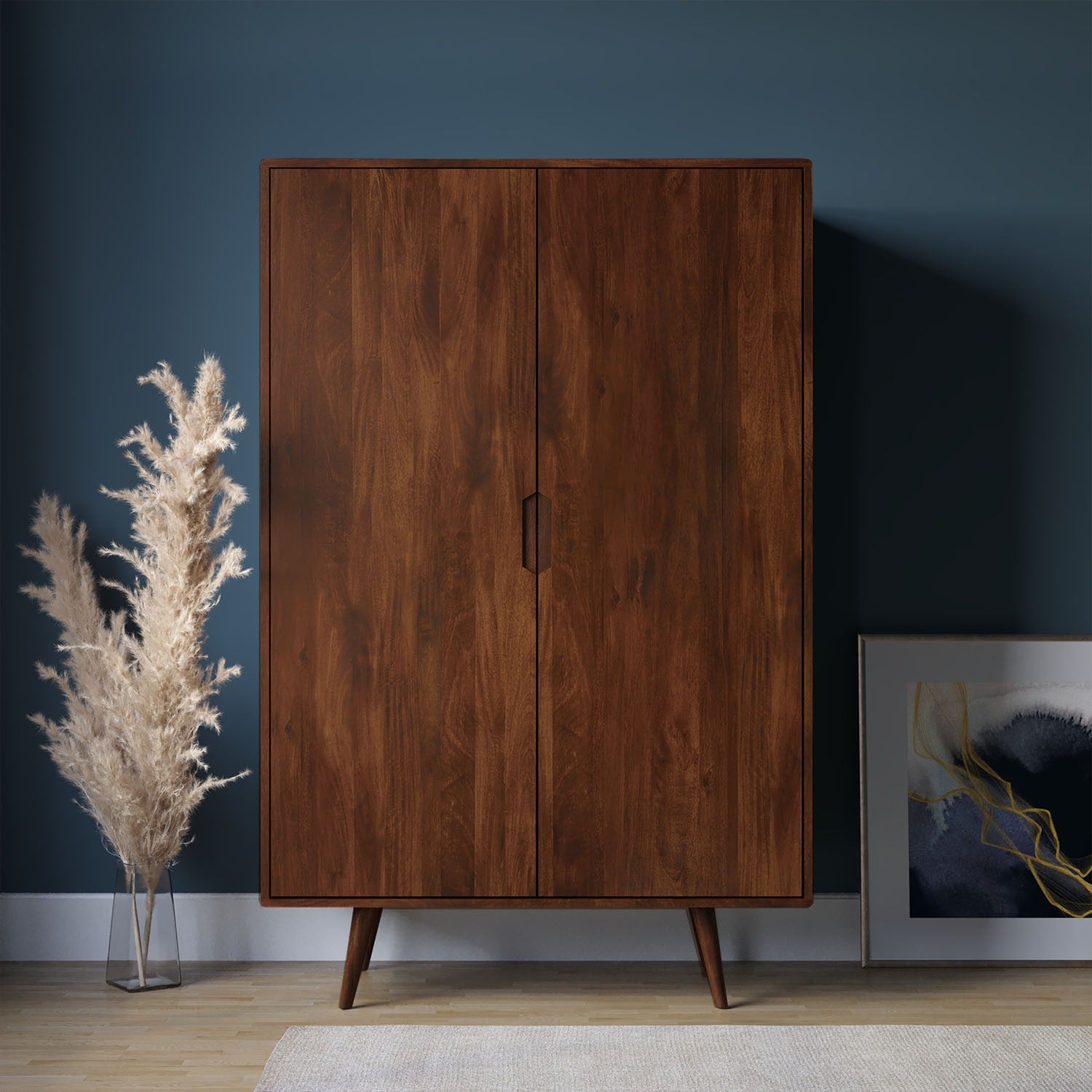 THE WOODEN CITY Solid Wood Bar Cabinet Wine Storage Rack with Drawer & Glass Holder, Wooden for Home and Bar Furniture