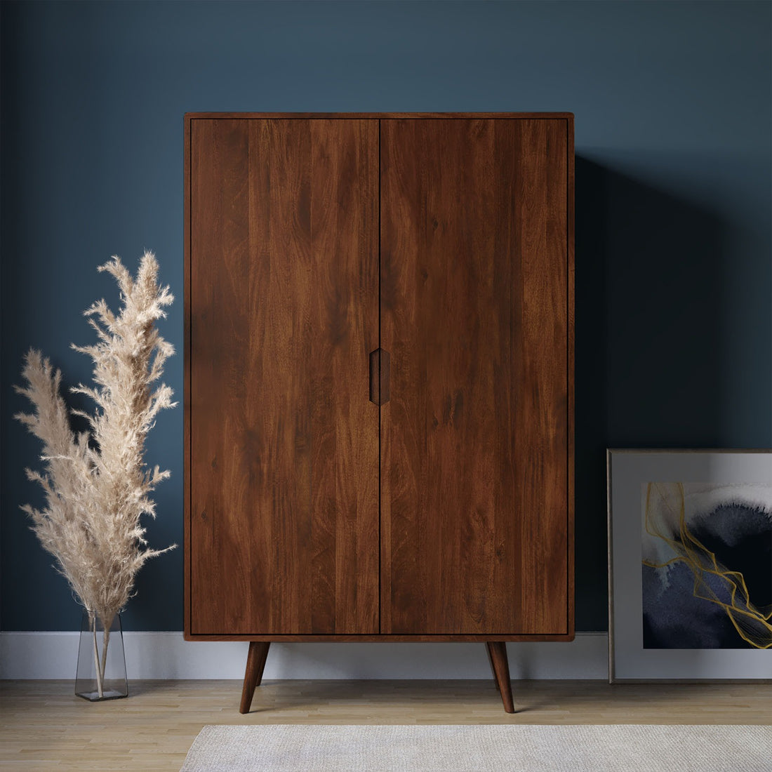 THE WOODEN CITY Solid Wood Bar Cabinet Wine Storage Rack with Drawer & Glass Holder, Wooden for Home and Bar Furniture