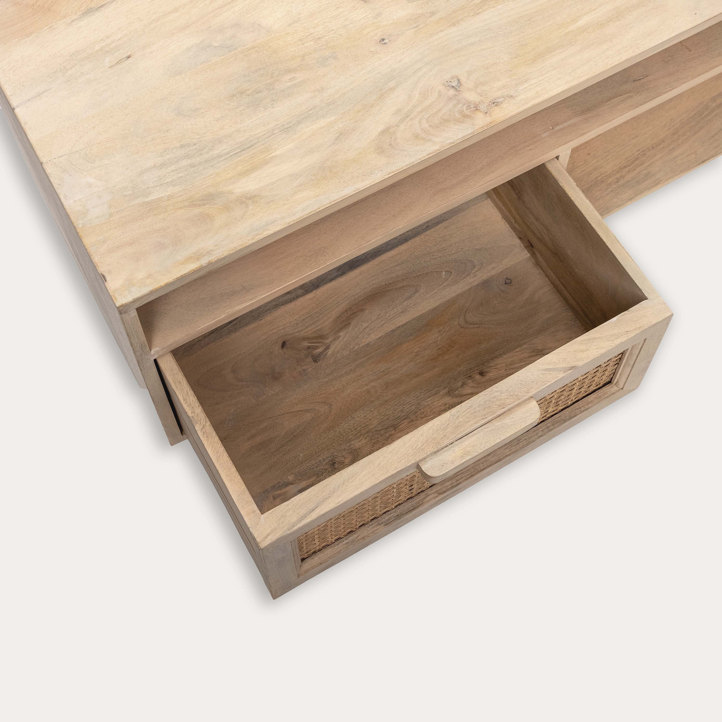 THE WOODEN CITY Rattan Cane & Mango Large TV Unit