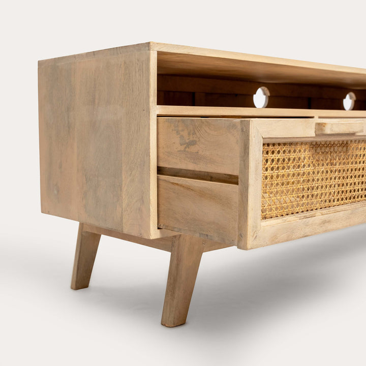 THE WOODEN CITY Rattan Cane & Mango Large TV Unit
