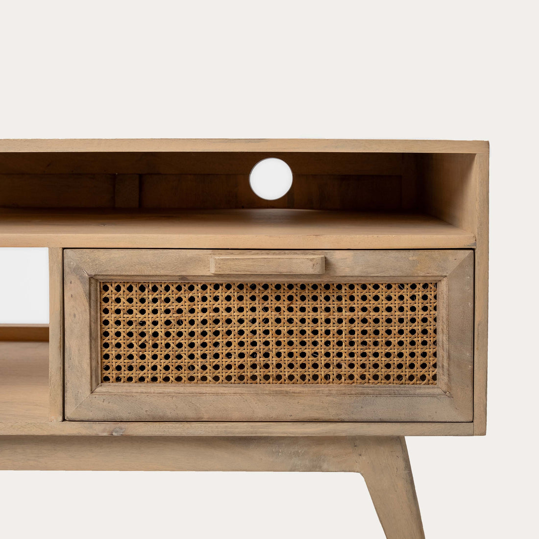 THE WOODEN CITY Rattan Cane & Mango Large TV Unit