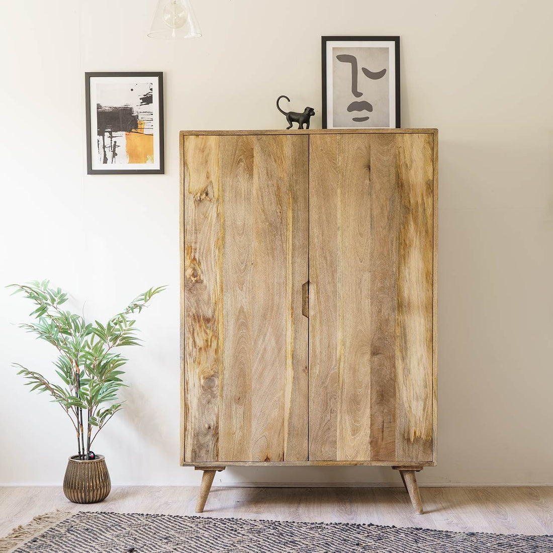 THE WOODEN CITY Solid Wood Bar Cabinet Wine Storage Rack with Drawer & Glass Holder, Wooden for Home and Bar Furniture