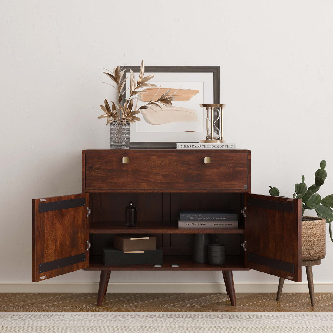 THE WOODEN CITY Solid Wood Side Board & Drawer | Wooden Cabinet with Storage for Kitchen and Home Living Room Furniture