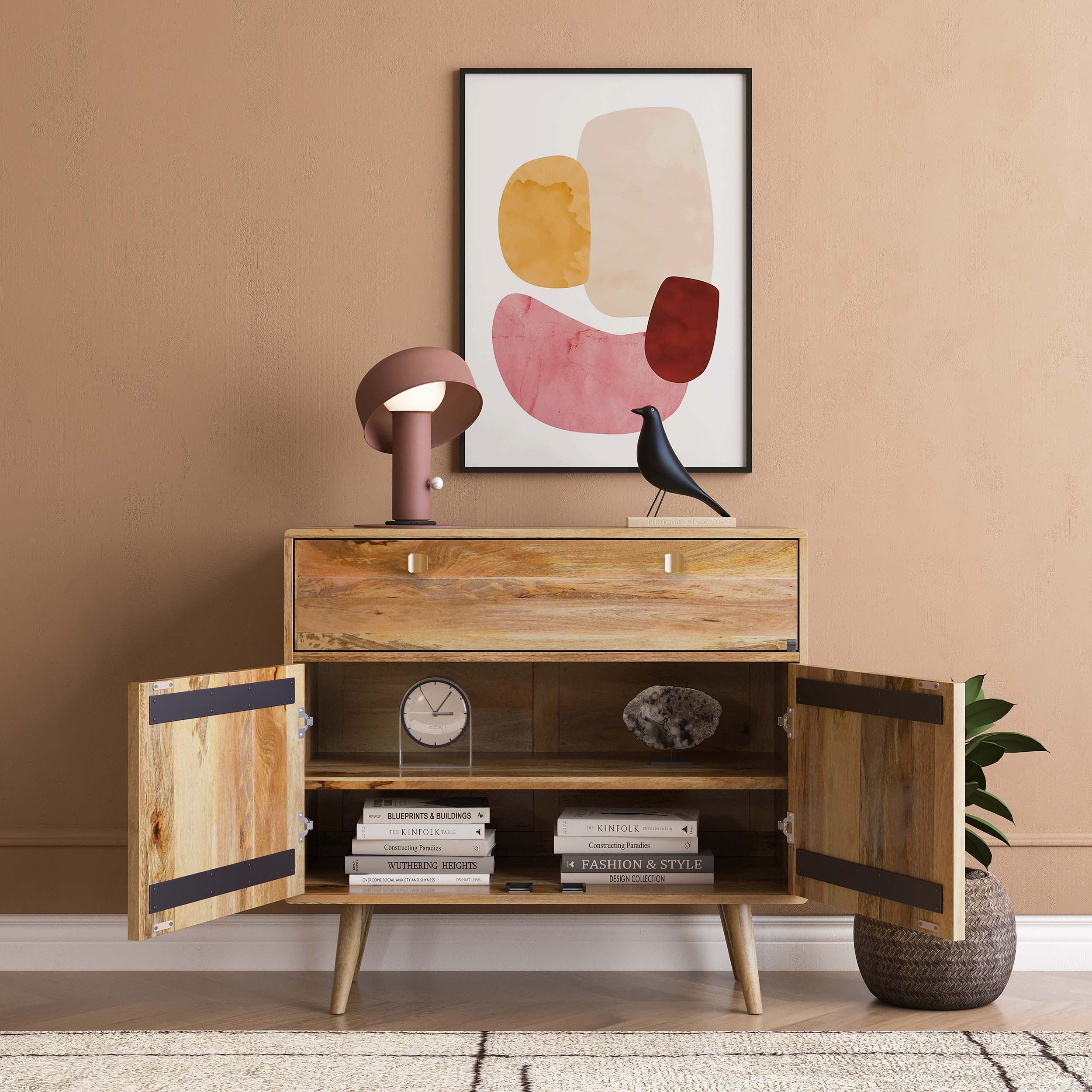 THE WOODEN CITY Solid Wood Side Board & Drawer | Wooden Cabinet with Storage for Kitchen and Home Living Room Furniture