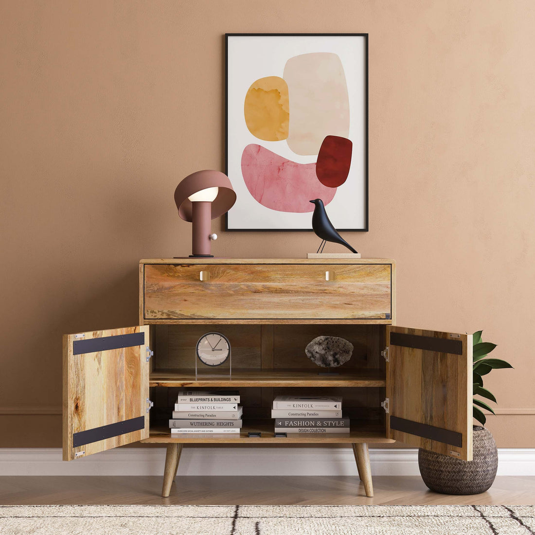 THE WOODEN CITY Solid Wood Side Board & Drawer | Wooden Cabinet with Storage for Kitchen and Home Living Room Furniture