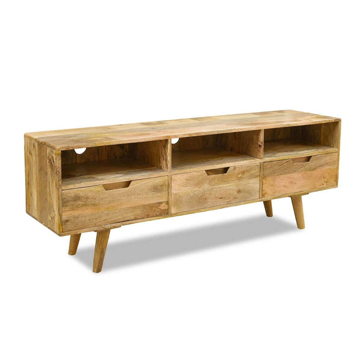 THE WOODEN CITY Solid Wood TV Unit, Free Standing, TV Cabinet with Storage